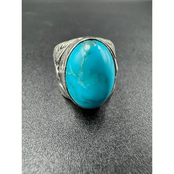 Vintage Navajo Turquoise Sterling Silver Ring Arthur J Williams Cabochon 12.69g - Picture 4 of 9
